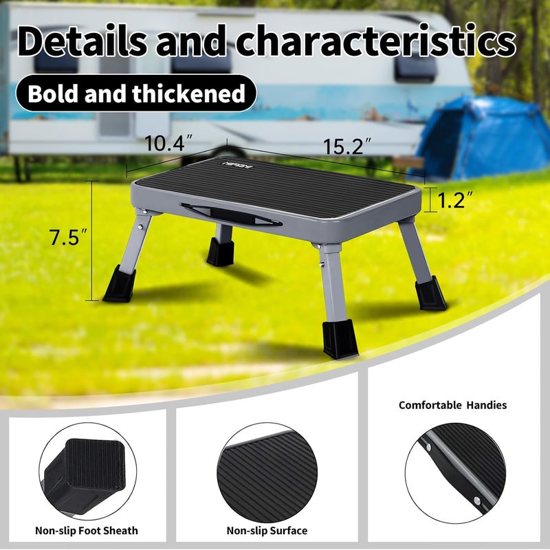 Mifami RV Step Stool Foldable 1-Step Ladder Sturdy Metal Stable Step Stool with a Non-Slip Platform Supports up to 500 lb with Non-Slip Rubber Feet, Easy to Carry - Image 3